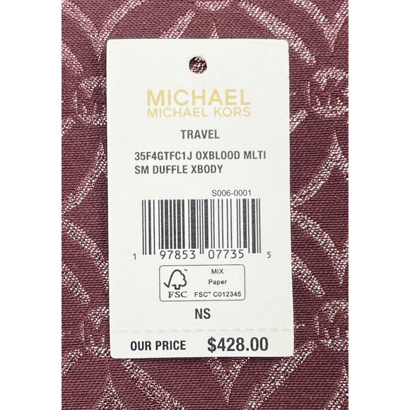 NEW Michael Kors Travel Small Leather & Canvas Duffle Crossbody Bag Oxblood NWT - Picture 5 of 7